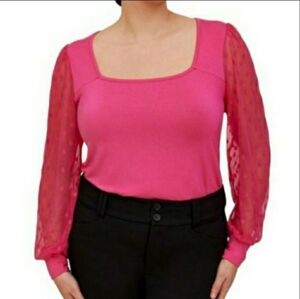 Torrid Super Soft Crew Neck Top W/ Dotted Mesh Sleeves
